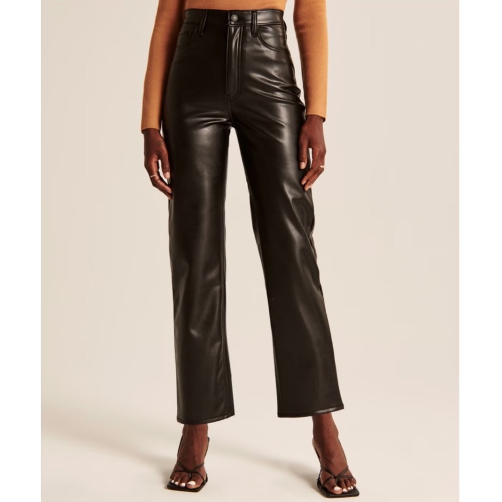 Abercrombie & Fitch Black Vegan Leather Ultra High Rise Ankle Straight Pant 30